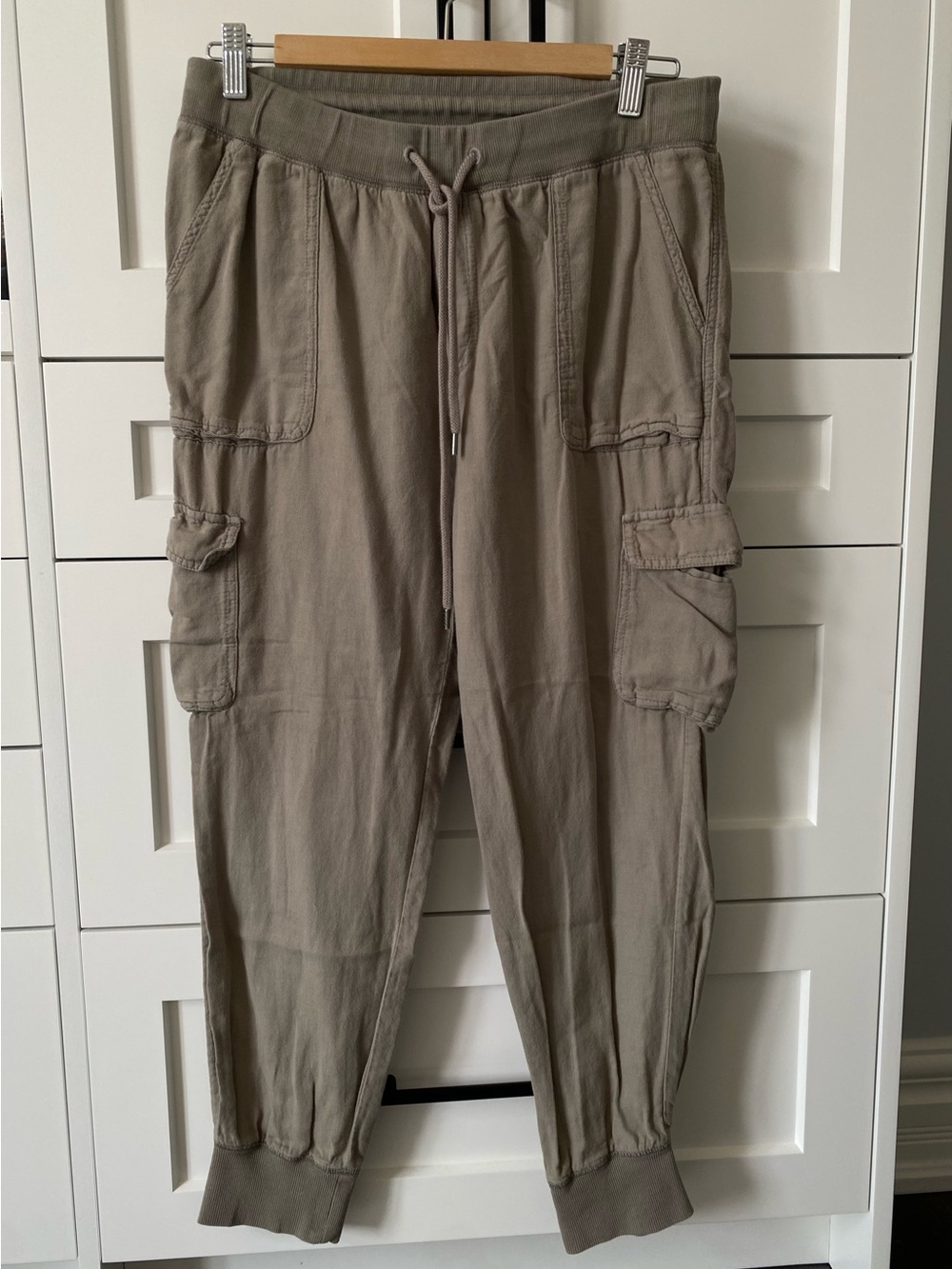 Women's Taupe Cargo Jogger Pants - Comfortable Drawstring Waist